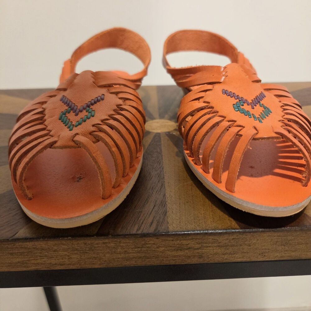 True Vintage 70s Foot Niks Sandals Shoes US 7B Orange Leather Boho Hippie Gypsy - Picture 5 of 11